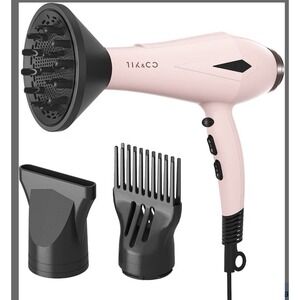TIK&CO Compact Professional Hair Dryer Pink Ionic 1800W w/ Diffuser